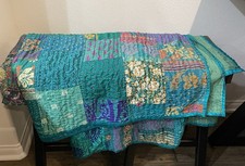Indian Patchwork Kantha Quilt Ethnic King Bedspread Bohemian Blanket Bedding