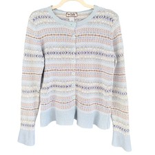 C1 Tiara International Cardigan Pastel Fair Isle Crew Neck Y2K Ramie Cotton Knit