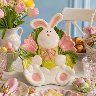 Easter Bunny Ceramic Serving Platter Spring Brunch Decor Bunny Tray Cottagecore