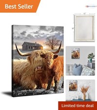 Highland Cow Canvas Wall Art Animal Print Kitchen Living Room Decor 12x16