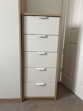 1 x IKEA Askvoll Chest of 5 Drawers White Stoned Oak Effect, White