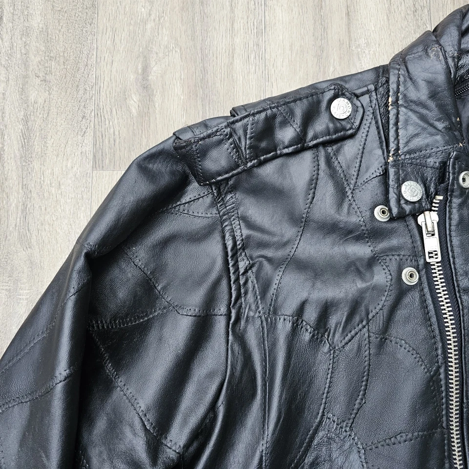 Chaqueta de Motociclista Vintage Placa Diamante Cuero Búfalo 2XL Moto Moto Motocicleta Retazos Foto 2 de 4