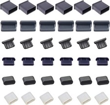 36 PCS 6 Types USB Anti Dust Cover Plugs, Silicone Soft Micro Cap black