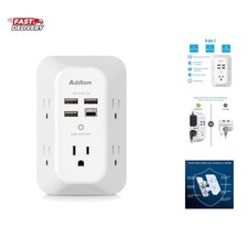 USB Wall Charger Surge Protector 5 Outlet Extender with 4 USB Charging Ports ...