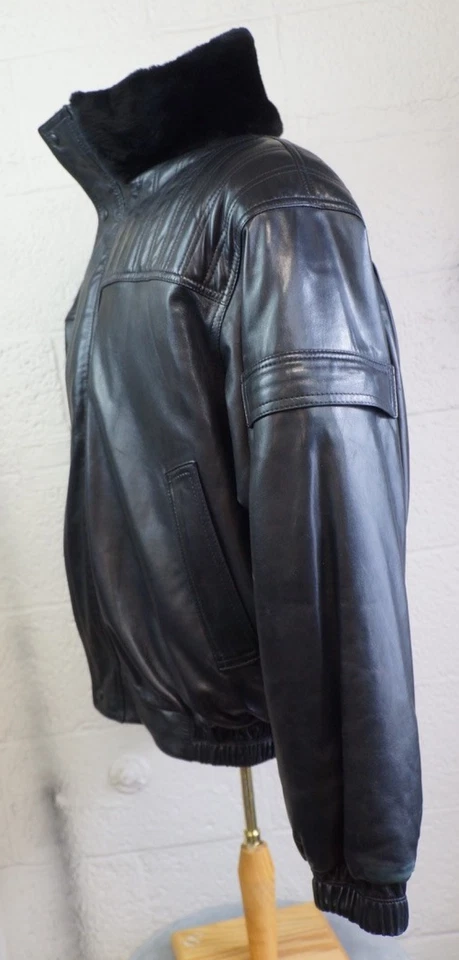 Chaqueta de bombardero reversible vintage Georgie de cuero y piel negra para hombre XL Foto 4 de 4