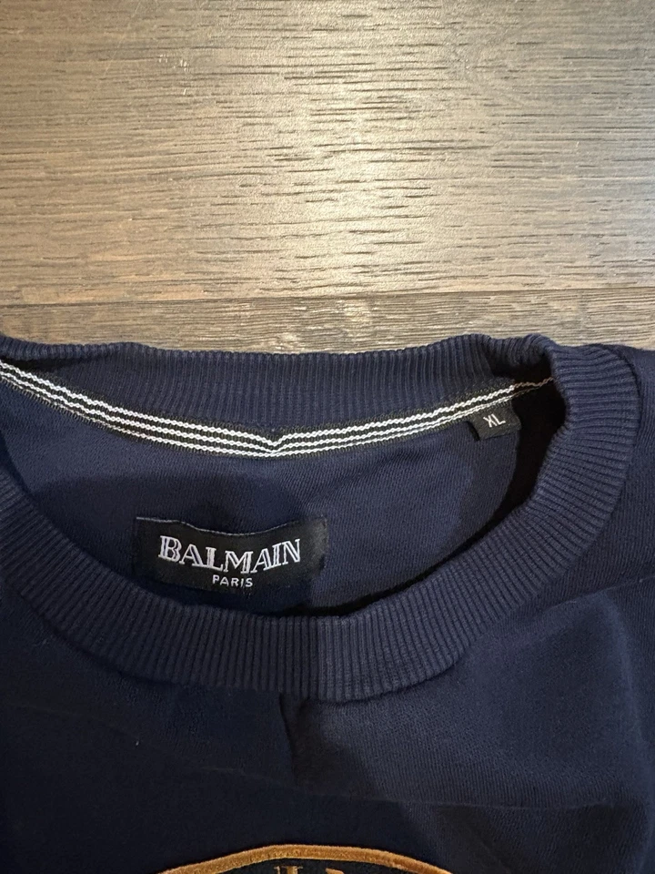 Balmain Blue and Gold Crewneck Sweater with Emblem XL - Image 2 of 4