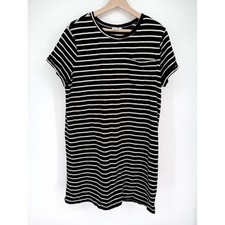 Gap T-Shirt Dress Womens Large Black White Striped Pocket Short Sleeve
