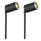 Set of 2 Black Outdoor Spike Lights IP44 Adjustable Garden GU10 Lights