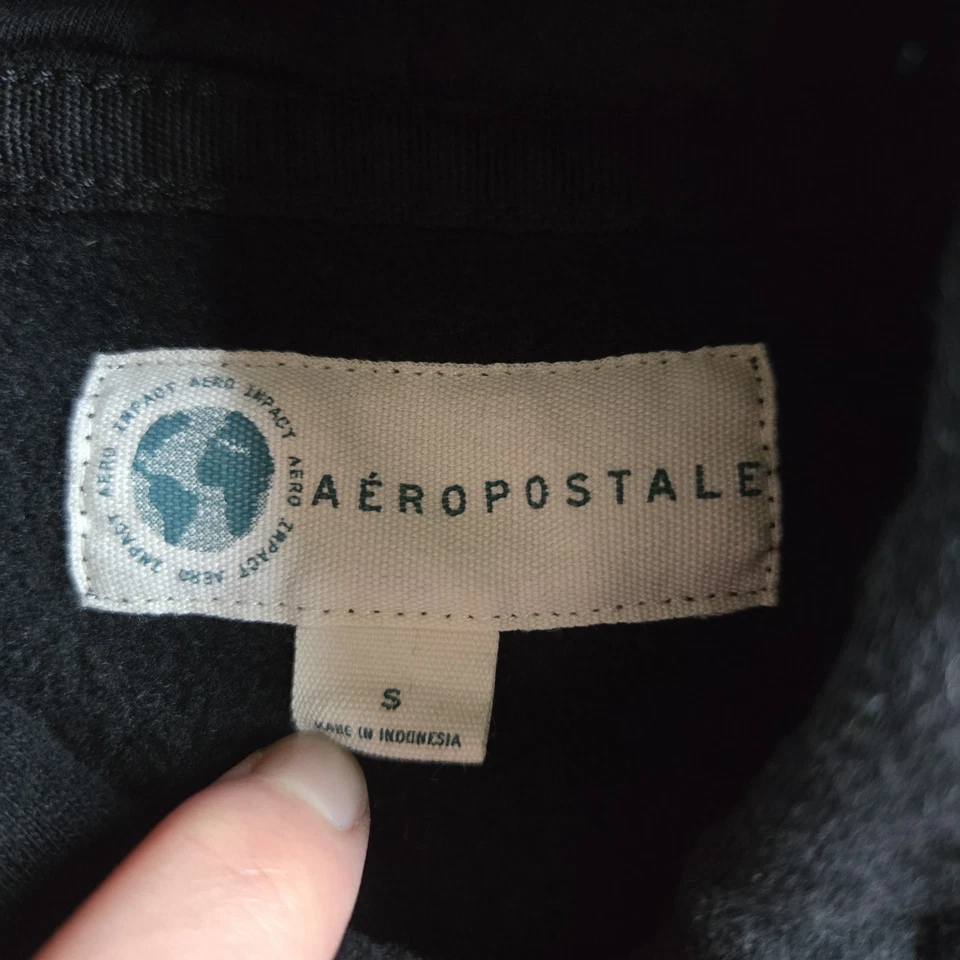 复古 Aeropostale 连帽衫女式小号黑色长袖套衫 Y2K 标志 — 第 3/4 张图片