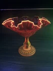 Large Fenton Amberina Ruffled Compote 7" x 8" Thumbprint Colonial Orange - Glows