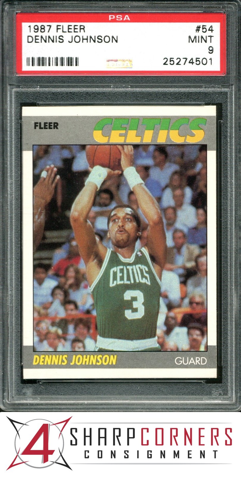 1987 FLEER #54 DENNIS JOHNSON CELTICS HOF SET BREAK PSA 9