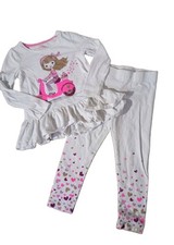 Isaac Mizrahi New York Girls 4 XS Legging Set Ruffle Top White Pink Heart Design