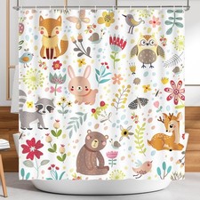 Shower Curtain Animals Funny Shower Curtains for Kids Children Woodland Plant...