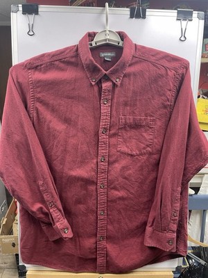 Eddie Bauer Brushed Cotton Maroon Button Down Shirt Men's Large Warm Soft