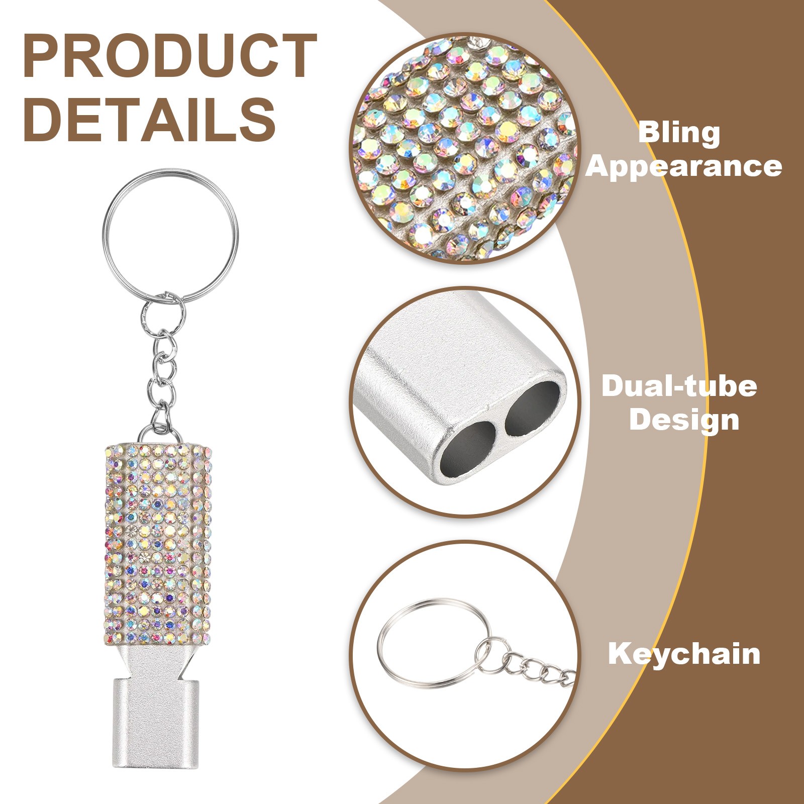 Emergency Whistle with Keychain, 2Pcs Bling Safety Whistles, Colorful White