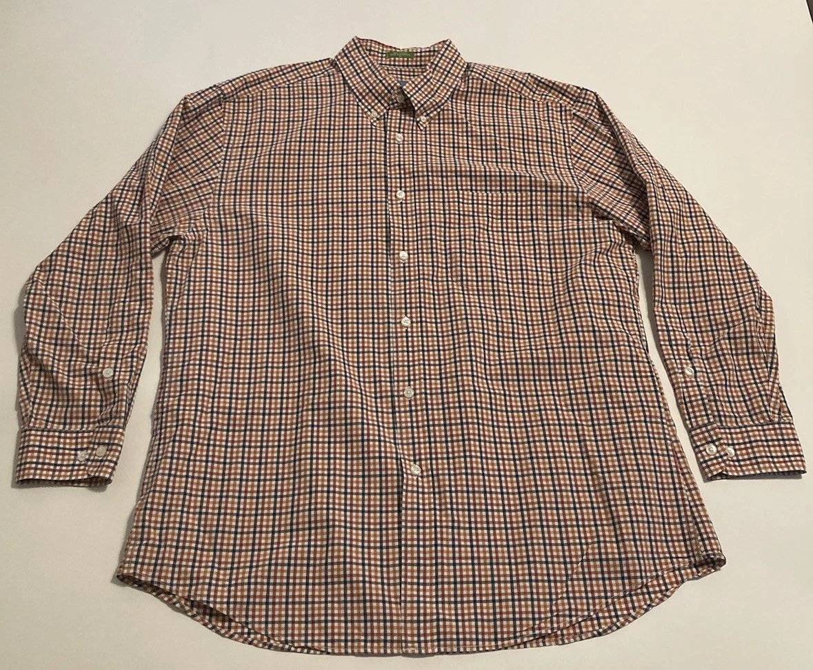 Orvis Button Down Pocket Long Sleeve Shirt Mens XL Blue Orange Check Outdoor