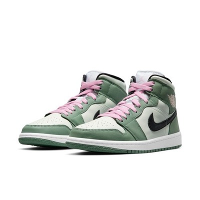 WOMENS AIR JORDAN 1 MID SE DUTCH GREEN/BLACK-BARELY GREEN CZ0774-300-SIZE 6