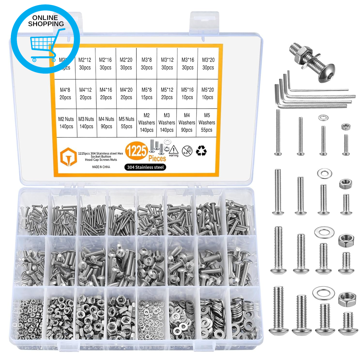 Pcs M2 M3 M4 M5 Hexagon Socket Screws, Bolts, Nuts, and Washers Assortment Kit,