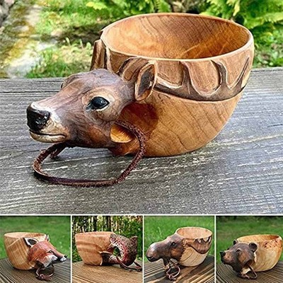 Handgeschnitzter Kuksa Holzbecher Skandinavische Tasse für Camping & Kaffee Neu