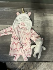 Infant Baby Bath Robe and Plush set - pink unicorn - 0-6M