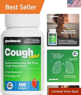 Cough Relief for Adults Softgels Dextromethorphan HBr DXM 15mg 8Hour, Non-Dro...
