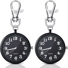 2 Pieces Quartz Pocket Watch with Key Buckle Round Keychain Clip on Watch