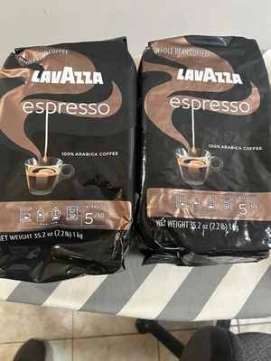 2 Lavazza Espresso Whole Bean Coffee, Medium Roast, 100% Ara, 2.2 lb Bag 10/2026