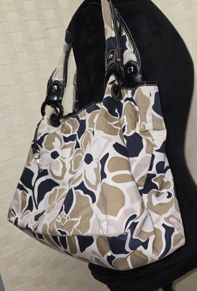 Bolso de Hombro Hobo Flor Tropical Fossil Bolso de Mano Negro Charol Doble Asa Foto 2 de 4
