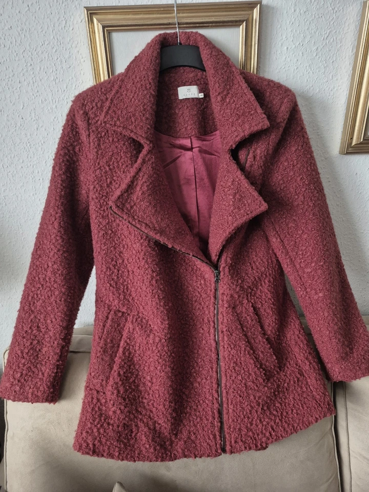 Damen Jacke modische Wolljacke von "KAFFE" Bouclejacke warmes rot Gr. 38  -top! - Bild 2 von 4