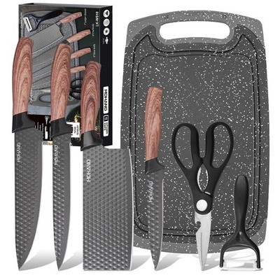 7-Piece Kitchen Knife Set Steel Chef Cleaver Scissors Peeler with Cutting Board
