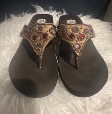 Yellow Box Rhinestone Jeweled Wedge Sandals Women  s Size 7.5