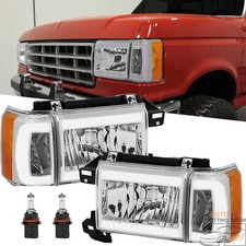 Headlight For 1987-1991 Ford F-150 Bronco Led Drl Headlamp Chrome Housing Amber Headlight For 1987-1991 Ford F-150 Bronco Led Drl Headlamp Chrome Housing Amber