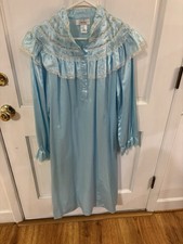 Vintage 80s Grandma core Sleepwear Blue Gown Size Large