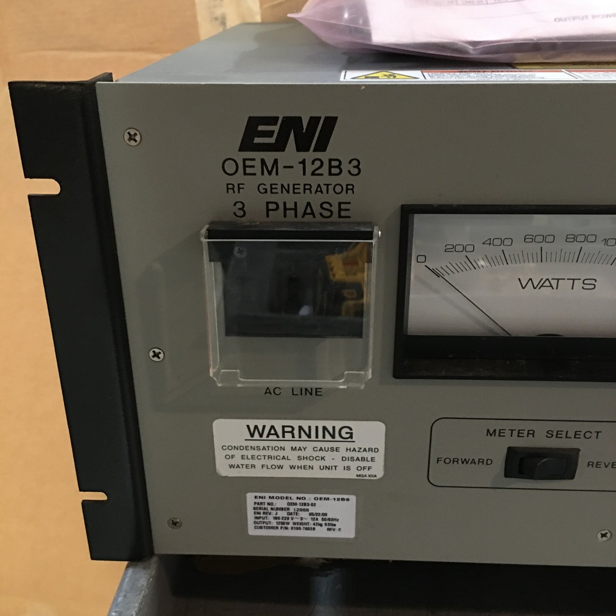 ENI OEM-12B3-02 RF Generator 3 PHASE, MKS, INPUT: 180-229 V