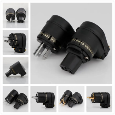 HiFI Right Angle Power Plug US EU Connector IEC C15 Copper Gold/Rhodium Plated