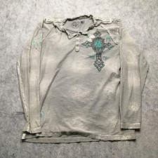 Affliction Burnout Shirt Mens 2XL Gray Live Fast Cross Wings Grunge Graphic