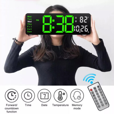 Große LED Digital Wanduhr mit Datum Temperatur Display Alarm Clock Fernbedienung