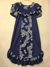 Vtg Women's Hawaiian Muumuu Mumu Size M Blue Floral Print Midi Made In Hawaii 3G