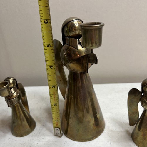 Vintage Lot 3 Brass Angel Wings Tapered Candle Holder - Picture 5 of 6