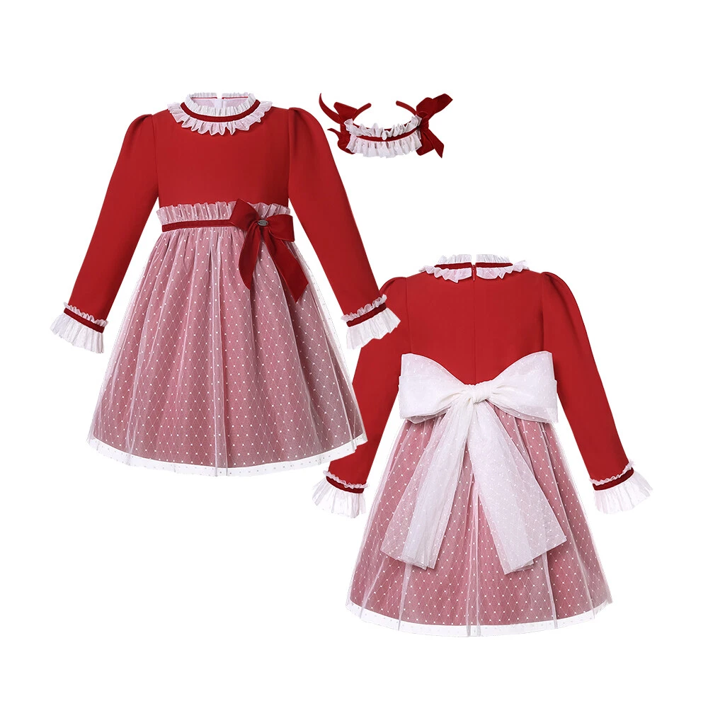 Girls Vintage Red and White Dress Age 2 3 4 5 6 8 10 12 Birthday Party Dresses