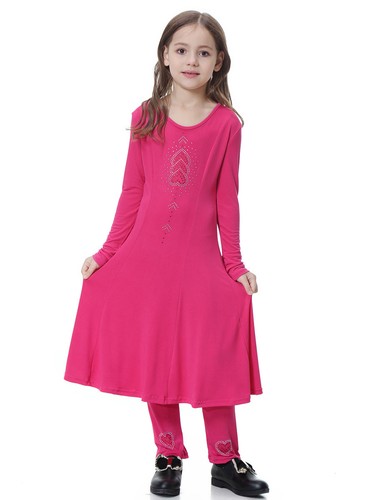 Kids Abaya Muslim Prayer Maxi Dress Girls Pants Robe 2-Piece Set Islamic Kaftan - Picture 35 of 60