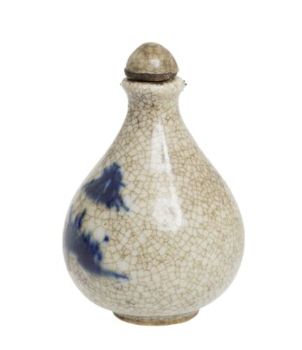 Botella de tabaco china vintage café con leche esmalte craquelado forma de pera con tapón - Imagen 2 de 6