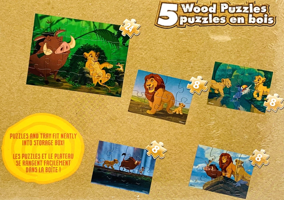 Disney Rey León 5 Rompecabezas de Madera Rompecabezas Simba Pumba Timón Caja de Almacenamiento 3+ Foto 4 de 4