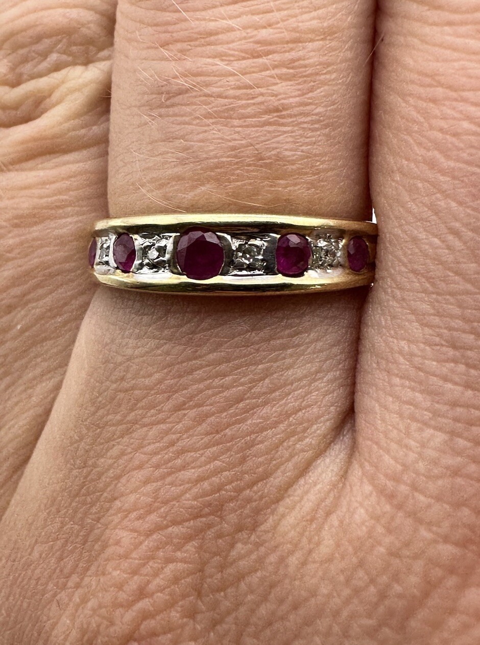 9ct Gold Ruby Diamond Ring 9K Gold Ruby Diamond E… - image 7