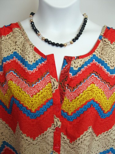 Geometric Blouse Shirt Plus Size 1X 16W 18W Top Antilia Femme Pullover TIE HEM - Picture 2 of 6