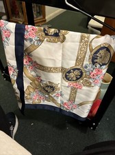 Vintage Berkshire Scarf Polyester Italy 30 Sq Bright Floral With Scrolling