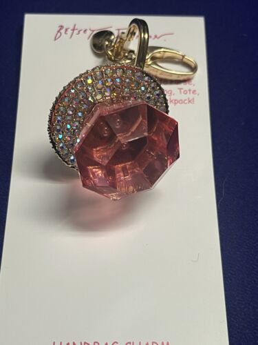 Betsey Johnson Pink Crystal Ring Pop Purse Charm Clip Key Ring Nwt - Picture 2 of 7