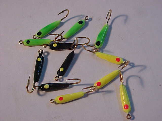 12 NEW ROCKER PANFISHING assortment JIGS BLUEGILL panfish ice fishing SIZE  10