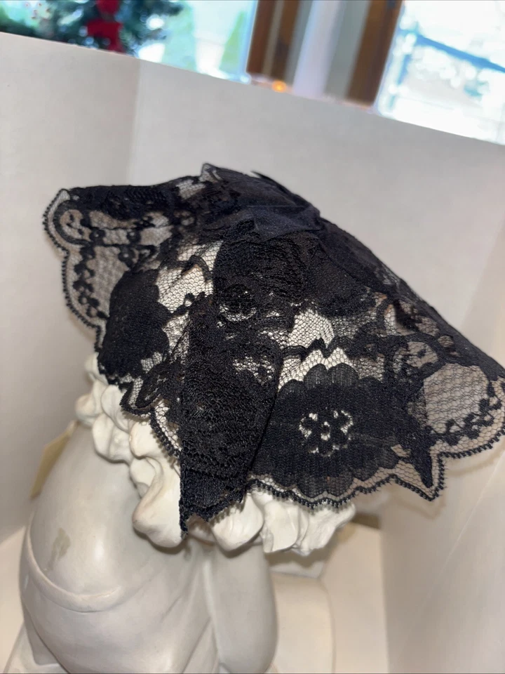 "Gorra de 10"" de encaje de oración capilla templo negra con peine para el cabello cubierta para la cabeza nueva en paquete" Foto 4 de 4