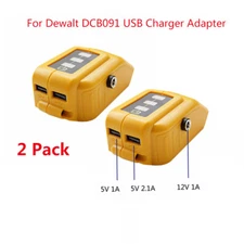 2x Replacement for Dewalt DCB091 Battery USB Mobile Charger Adapter DC12V Port